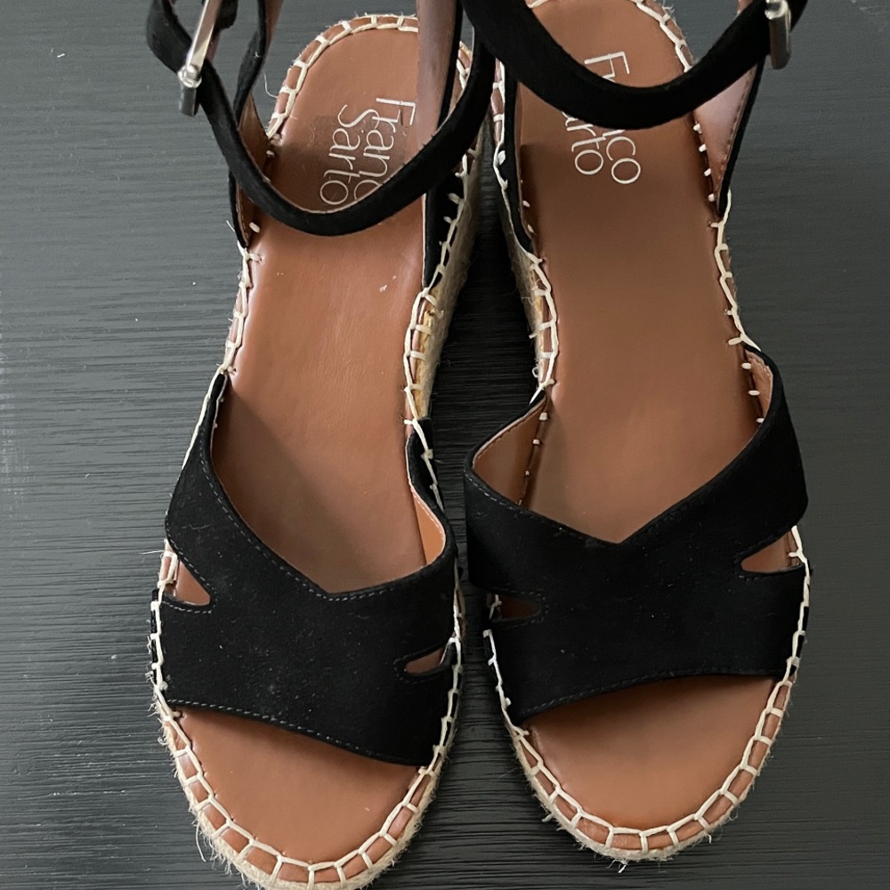 Franco Sarto Black Espadrille Wedge Sandals